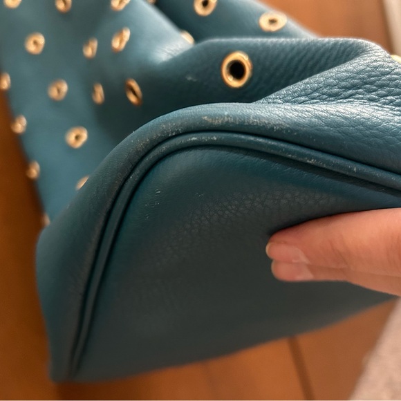 Michael Kors Teal Leather Eyelet Shoulder Bag - Picture 13 of 16